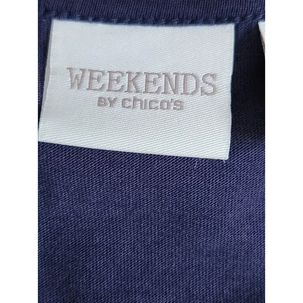 Weekends by Chico's Women's Sz Chico 0 3/4 sleeve Navy Blue dress shirt - Picture 5 of 6